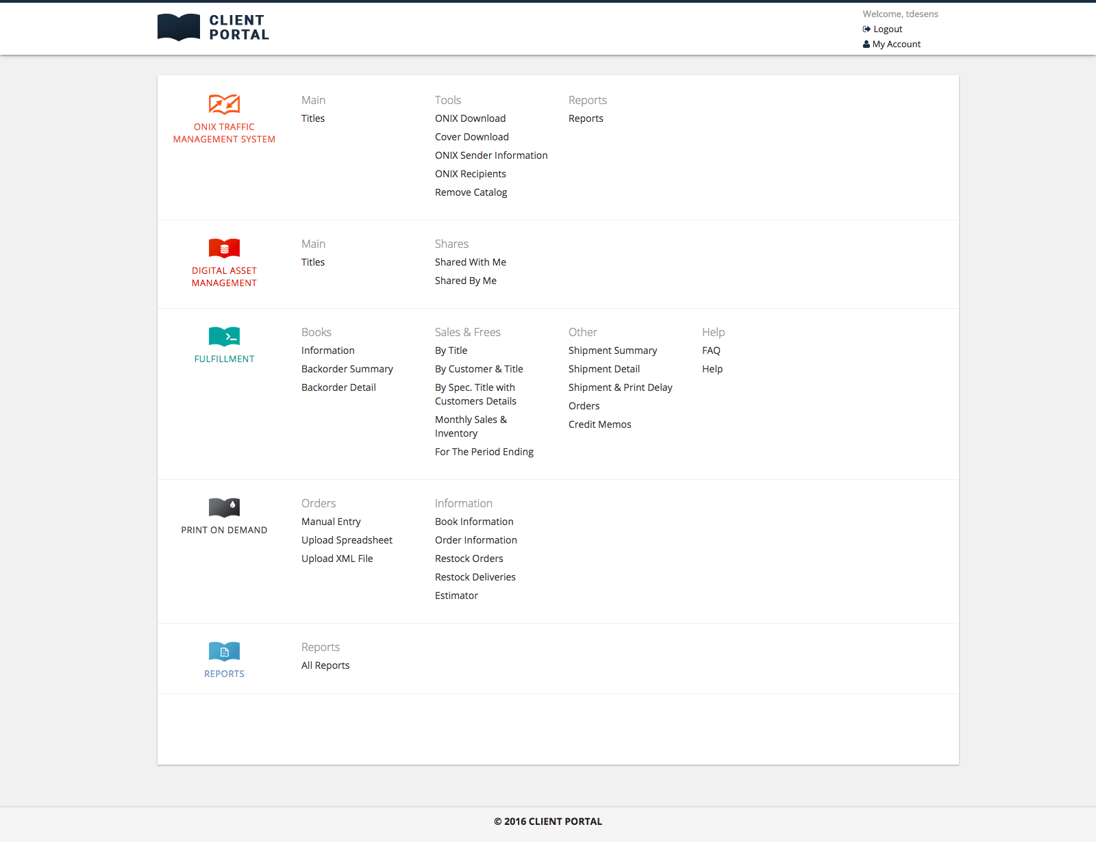 Client Portal menu screenshot